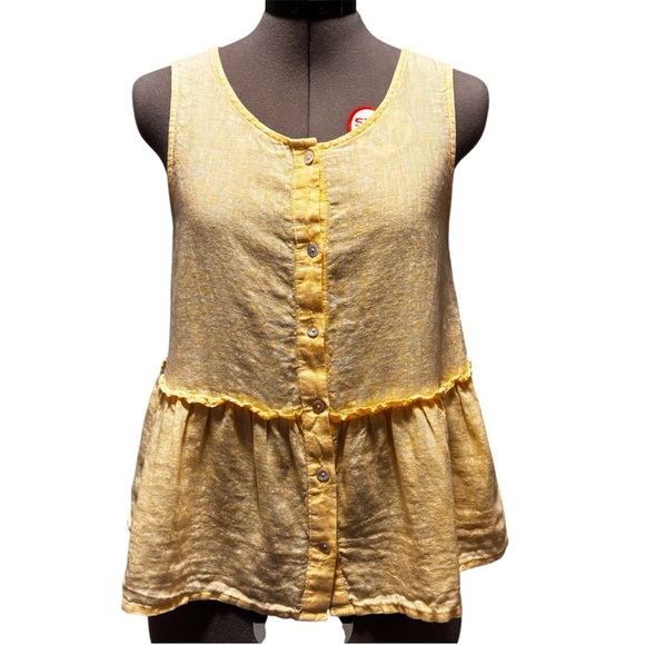 Isaac Mizrahi | Linen Peplum Button Front Tank | Yellow | XS - Picture 1 of 7